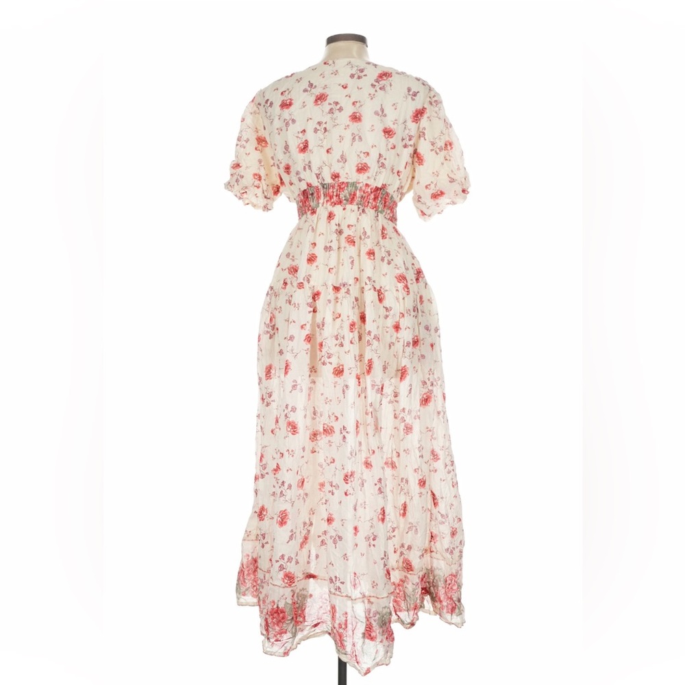 Free People Lysette Maxi Dress Floral Cotton Boho with Bell Tassel Ties Spring - Picture 2 of 8